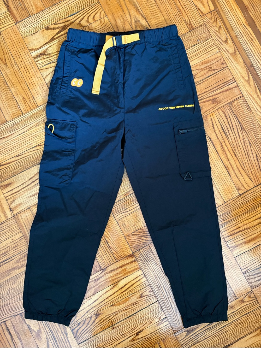 minicream unique black streetwear pants